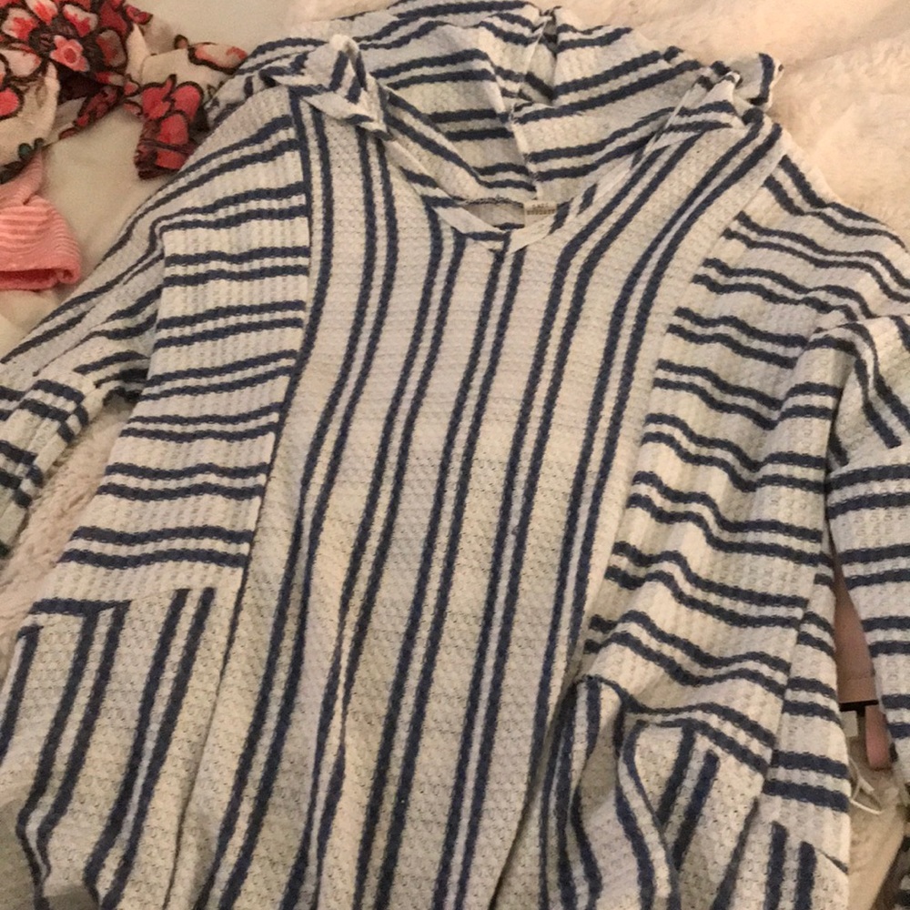 blue and white striped hoodie